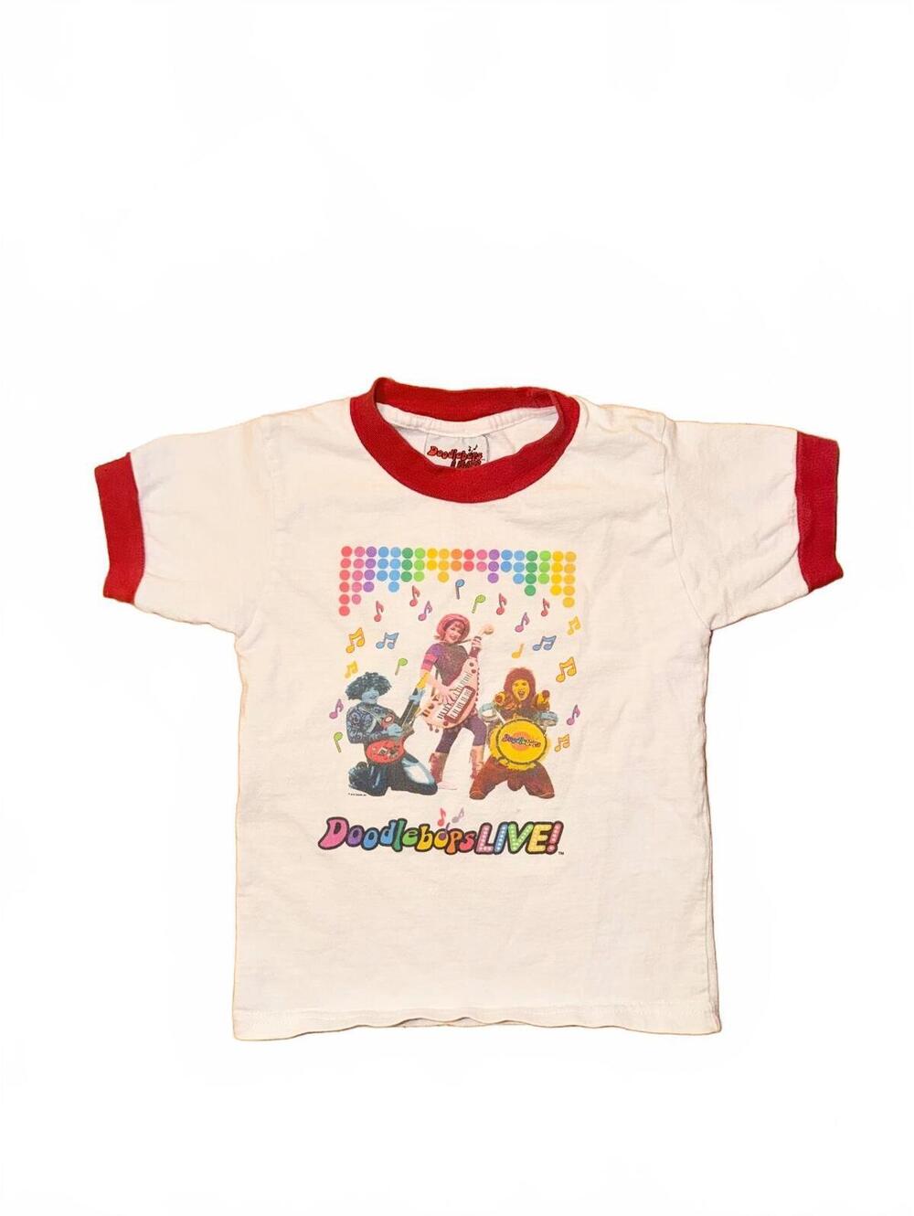 Vintage Doodlebops Live Ringer T-Shirt White Red Kids Size 4T Y2K